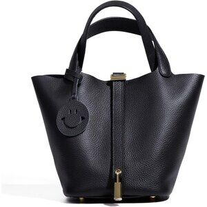Women Leather Handbag Vegetable Basket Design Tote Compact Black